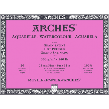 Akvarelpapir, Arches, Grain Satine, HP, 300g, 20 ark